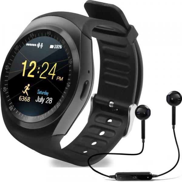 Relógio Smartwatch Y1 Inteligente Touch Câmera Celular Chip Perda Sono Mp3 Musicas Academia + Fone de Ouvido S6
