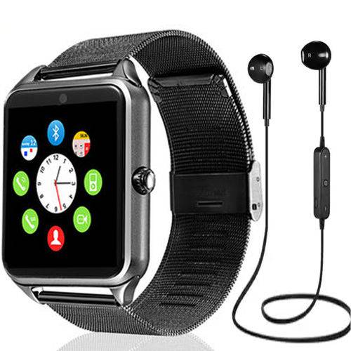 Relógio Smartwatch Z60 Celular Inteligente Chip Pedômetro Câmera + Fone de Ouvido Bluetooth