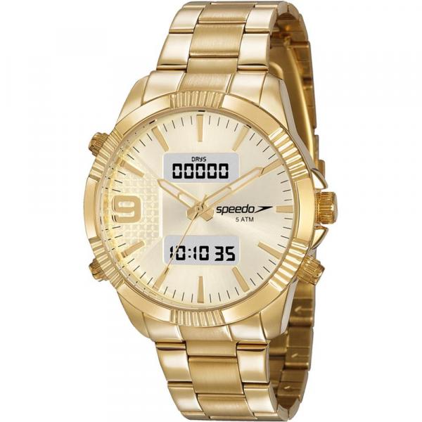 Relógio Speedo Feminino Dourado 15014LPEVDE1 Anadigi 5 Atm Cristal Mineral Tamanho Grande