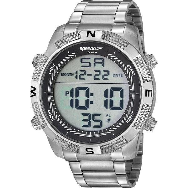 Relógio Speedo Masculino Prata 15018G0EVNS1 Digital 10 Atm Cristal Mineral Tamanho Extra Grande