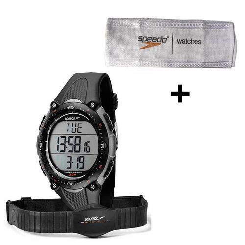 Relógio Speedo Monitor Cardíaco Preto/Cinza 80565G0EPNP2 + Toalha