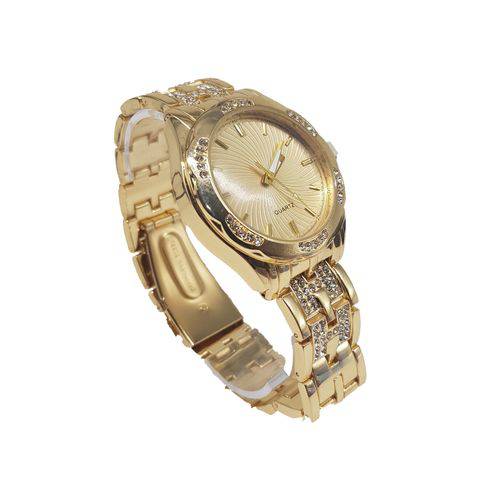 Relógio Strass Feminino Dourado com Pulseira de Aço