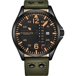 Relógio Stuhrling Original Couro Aviation Rebites Aço Homem