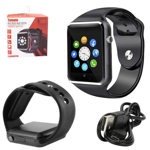 Relógio Swartwatch Bluetooth Android Ios Faz e Recebe Ligações - Preto - Tomate Mtr-03