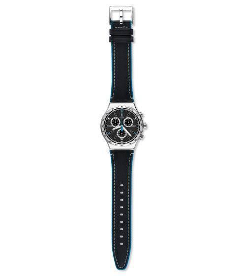 Relógio Swatch Blue Datails Yvs442 Couro Preto Original