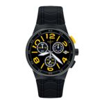 Relógio Swatch Fundo Preto e Amarelo Pulseira Borracha SUSB412 Máquina Suíça