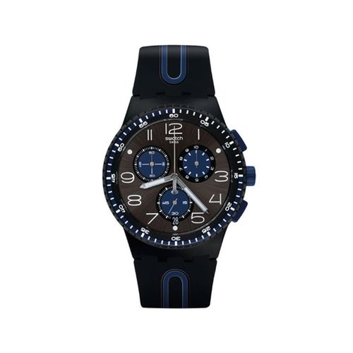 Relógio Swatch Preto com Azul Pulseira de Silicone Susb406 Máquina Suíça