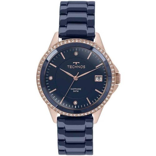 Relógio Technos Cerâmica Azul com Rosê 2315Kzt/4A