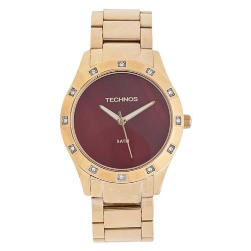 Relógio Technos Dourado Feminino Fundo Vinho 2033Ab/4R