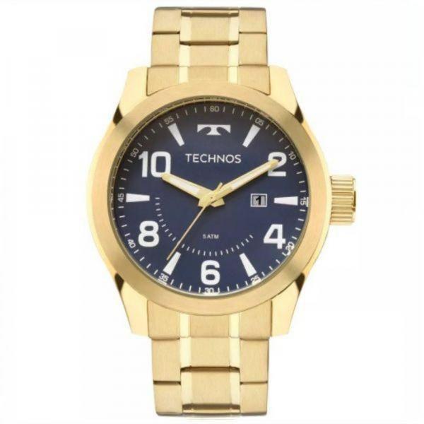 Relógio Technos Dourado Masculino Fundo Azul 2115mgq/4a