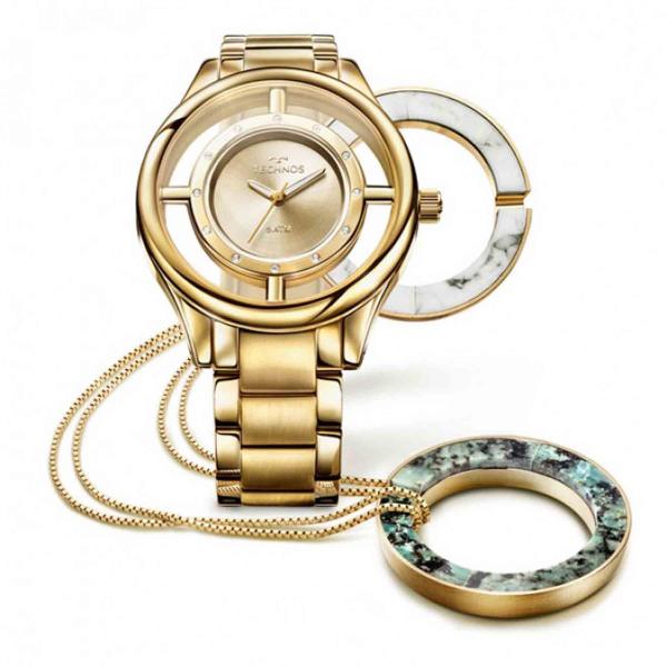 Relógio Technos Elegance Stone Collection Troca Aros Kit com Gargantiilha Feminino GL30FK/K4X