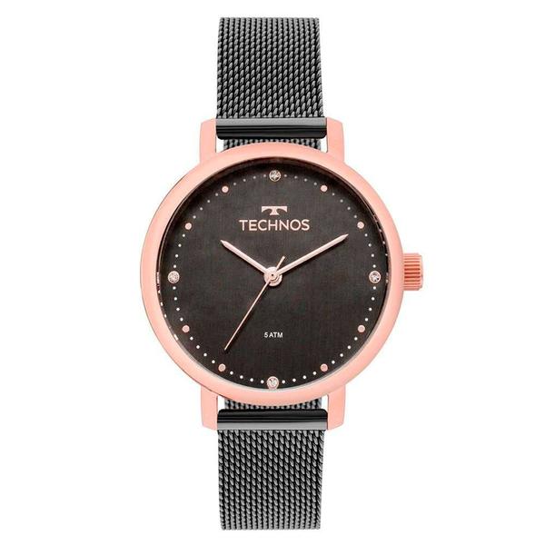 Relogio Technos Feminino chumbo e rose a prova dagua pulseira esteira 2035MMO/5C