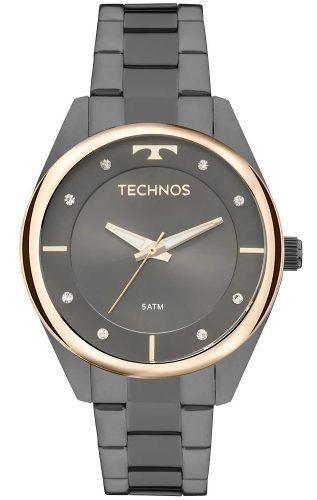 Relogio Technos Feminino Cinza Chumbo e Dourado a Prova Dagua 2035mld/4p