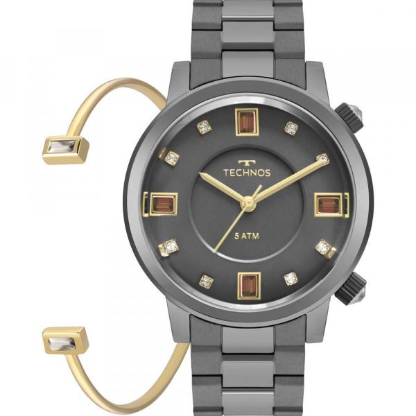 Relógio Technos Feminino Cinza Kit Bracelete 2039BW/K4C