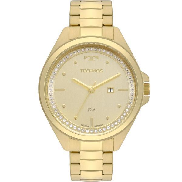 Relogio Technos Feminino Dourado a Prova Dagua Calendario Strass Inox 2015CBV/4X