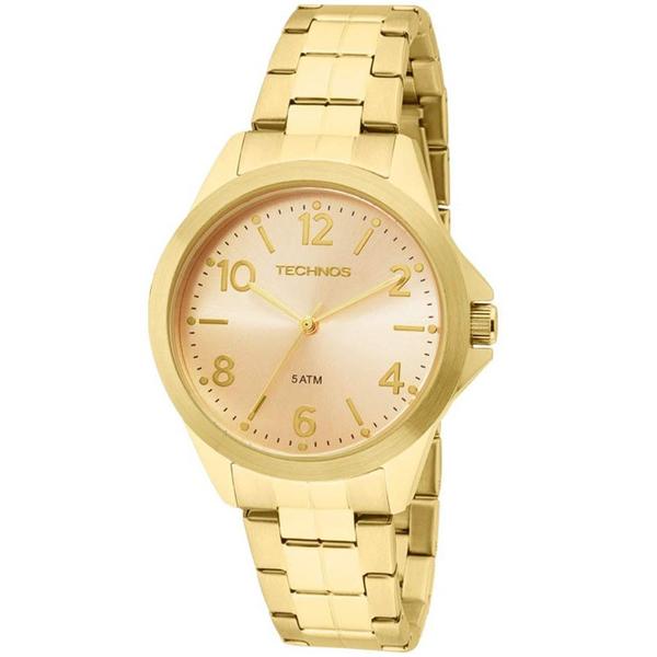 Relogio Technos Feminino Dourado e Rosa a Prova Dagua Aço Inox 2035MEK/4X