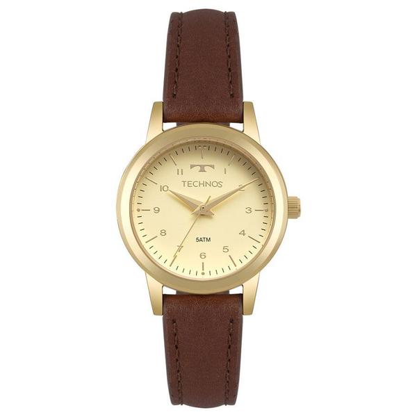 Relogio Technos Feminino Dourado Pulseira Couro Pequeno Prova Dagua 2035MOW/2X