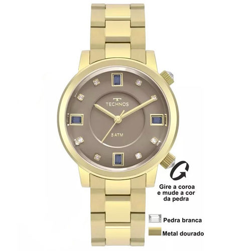 Relógio Technos Feminino Dourado Rocks Crystal 2039bu/4c