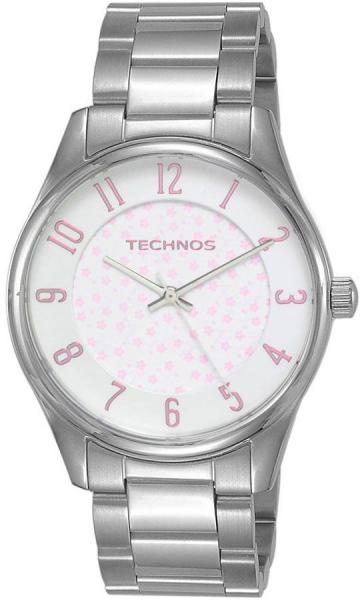 Relogio Technos Feminino Prata com Fundo Rosa Claro 2035ddl1b