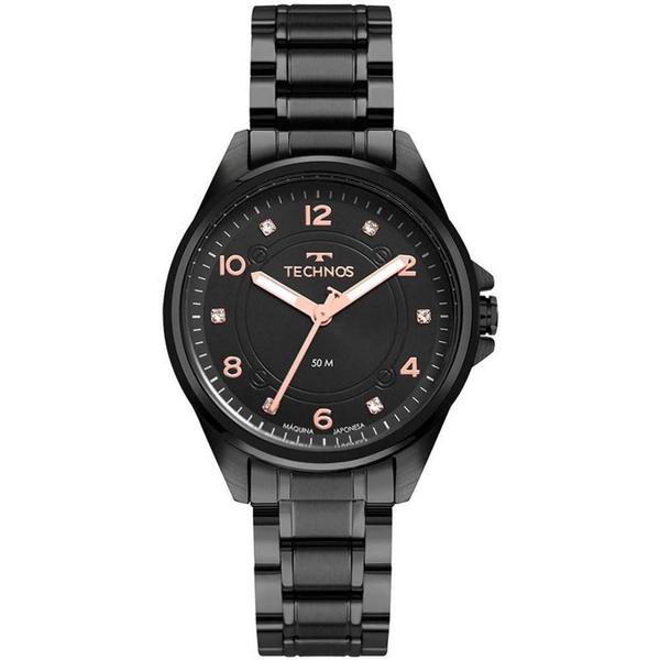 Relogio Technos Feminino Preto a Prova Dagua Strass Aço Inox 2035MRO/4P