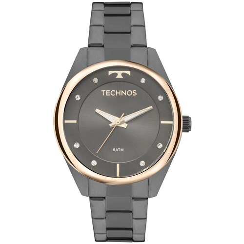 Relógio Technos Feminino Preto com Aro Dourado 2035Mld/4P