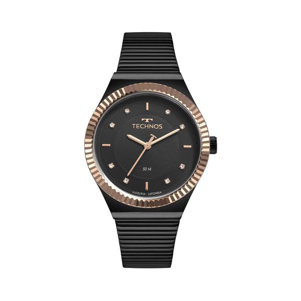 Relogio Technos Feminino Preto e Rose a Prova Dagua Strass Aço Inox2035MRW/5P