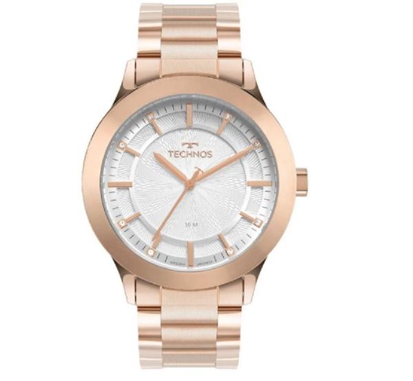 Relogio Technos Feminino Rose a prova dagua grande inox strass 2036MMZ/1K