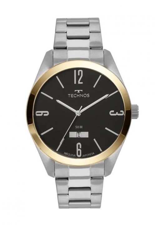 Relógio Technos Masculino Classic Steel Prata e Preto 2115MNV1K