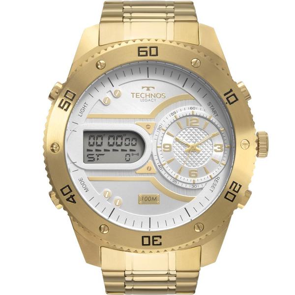 Relógio Technos Masculino Dourado Classic Legacy 2039CB/4X Anadigi 10 Atm Cristal Mineral