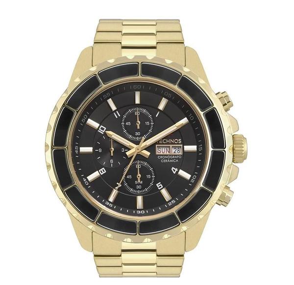 Relógio Technos Masculino Dourado em Aço Cronografo Cerâmica OS00AE/4P