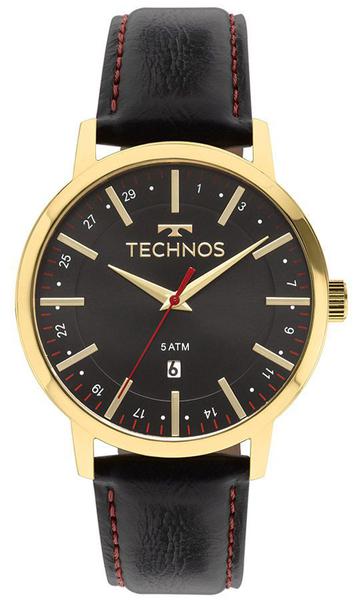 Relogio Technos masculino dourado pulseira de couro com calendário 2115MMITDY/4P