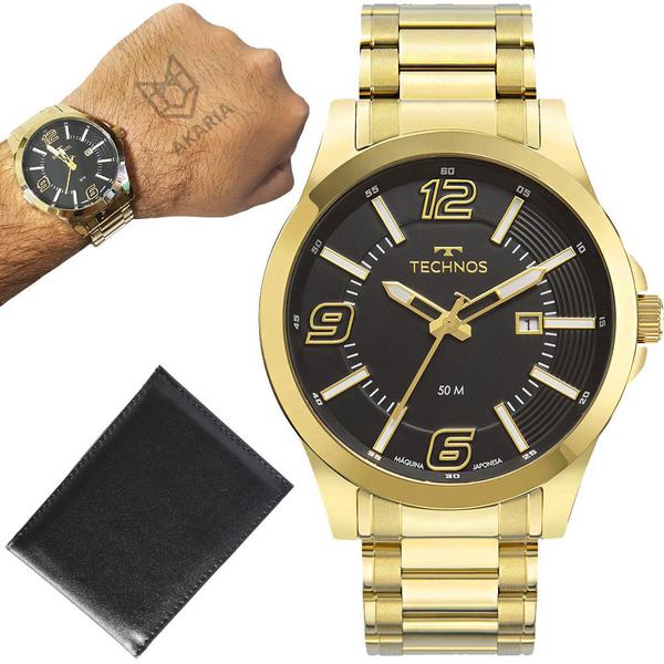 Relógio Technos Masculino Golf Banhado Ouro 18k Dourado + Brinde Carteira