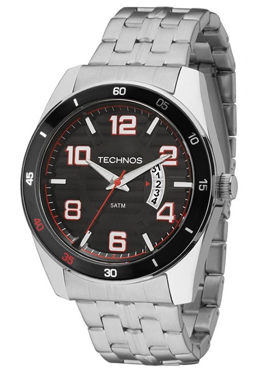 Relógio Technos Masculino Performance Racer Prata e Preto 2115KSS1P