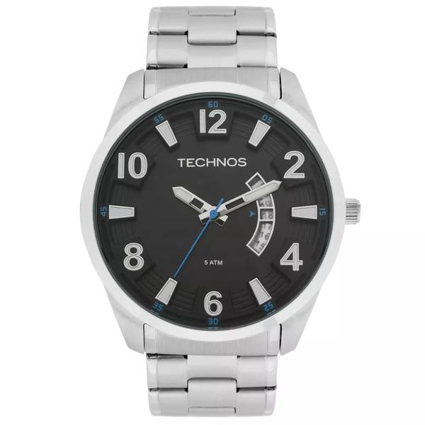 Relogio Technos Masculino Prata Aço Inox Fundo Preto 2115ksu/1a