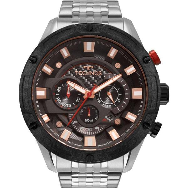 Relógio Technos Masculino Prata Carbon JS25CF/1P Analógico 10 Atm Cristal Mineral