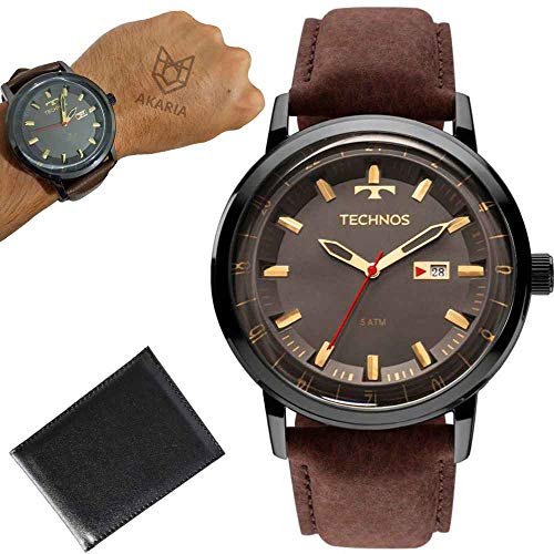 Relógio Technos Masculino Pulseira de Couro Marrom 2115LAQ/2C + Carteira