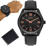 Relógio Technos Masculino Pulseira de Couro Preto 2115MSP/4P + Carteira