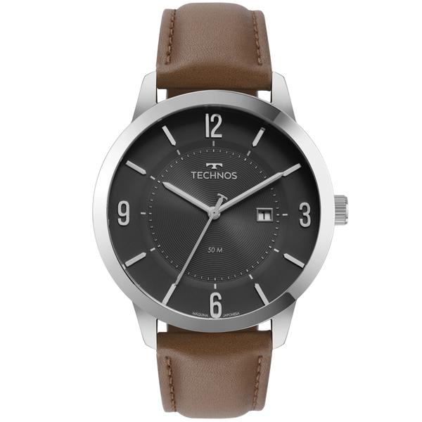 Relogio Technos Steel Masculino Prata Couro 2117lcq/0p