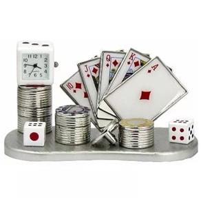 Relógio Tema Poker Miniatura em Aço Carta Baralho Dado Ficha