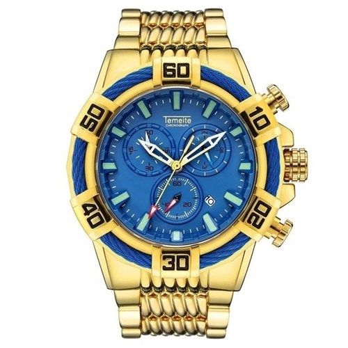 Relógio Temeite Oversize (Dourado e Azul)