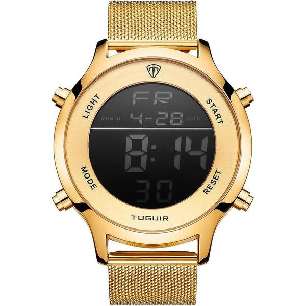 Relógio Tuguir Feminino Dourado 11785 Digital 3 Atm Cristal Mineral Tamanho Grande - Taguir