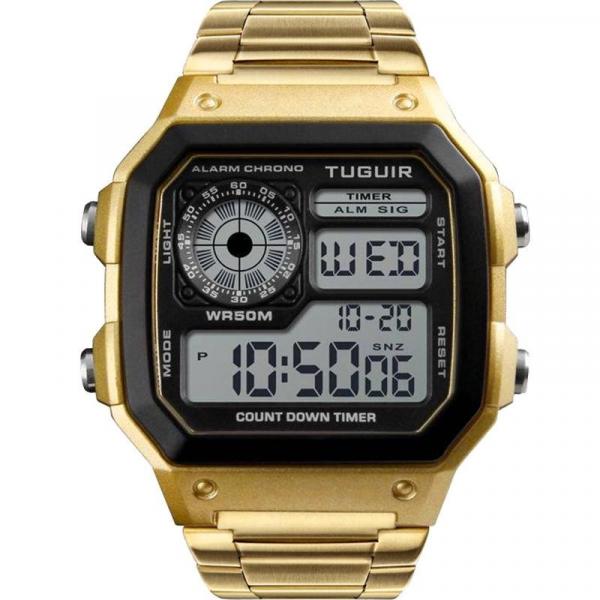 Relógio Tuguir Masculino Dourado 6216 Digital 5 Atm Acrílico Tamanho Médio - Taguir