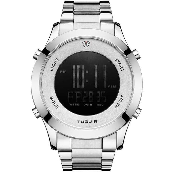 Relógio Tuguir Masculino Prata 11796 Digital 3 Atm Cristal Mineral Tamanho Grande - Taguir