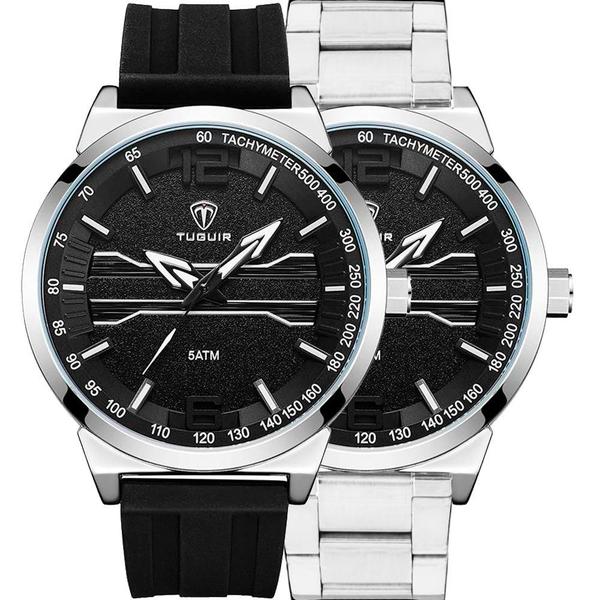 Relógio Tuguir Masculino Preto Troca Pulseiras 11780 Analógico 5 Atm Cristal Mineral - Taguir