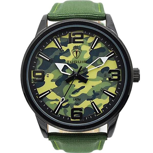 Relógio Tuguir Masculino Verde 6113 Analógico 5 Atm Cristal Mineral Tamanho Grande - Taguir