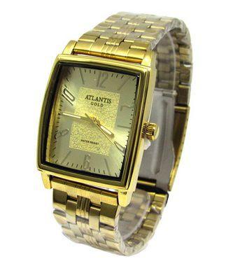 Relogio Unissex Atlantis Quadrado Dourado G3466 Fundo Dourad