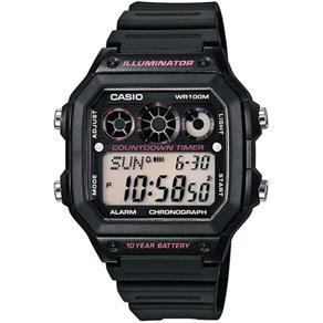 Relogio Unissex Casio Digital Countdown Timer - Preto/rosa - Ae-1300wh-1a2vdf