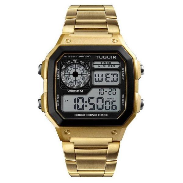 Relógio Unissex Retrô Tuguir Digital TG1335 Dourado