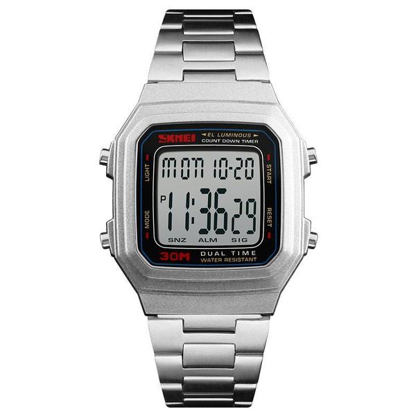 Relógio Unissex Skmei 1337 Digital Esportivo Original Retro Prata