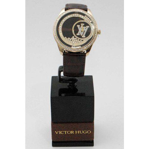 Relógio Victor Hugo Feminino Vh10111 Pulseira Couro Marrom